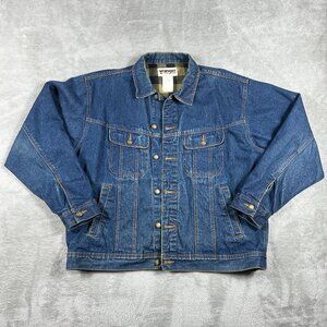 Wrangler Rugged Wear Denim Jacket Men's XL Flannel Lined Ranchwear Cowboy Rodeo
